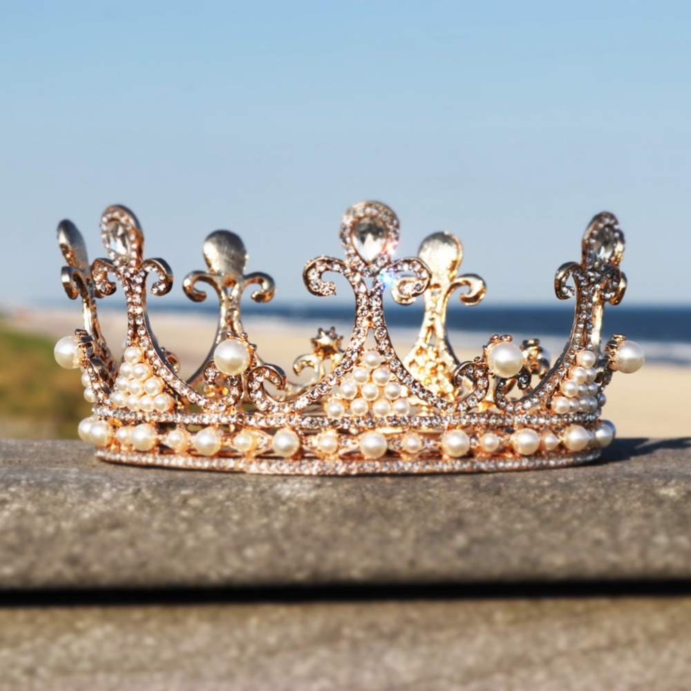 Gold Crown with Pearls & Crystals 👑 Parisian Fleur de Lis Crystal & Pearl Crown